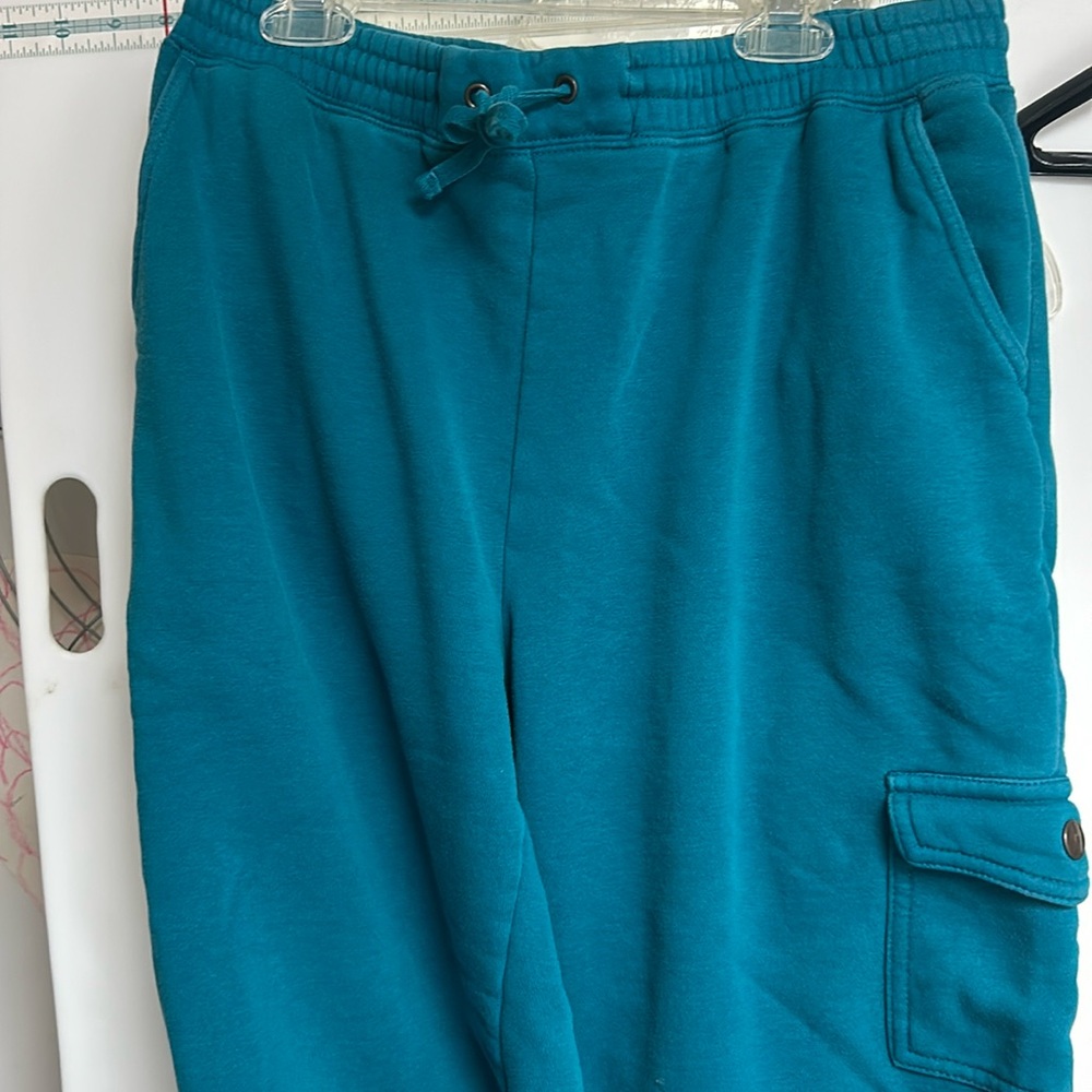 Laura Scott women's size Medium Petite Teal Blue fleece jogging pants